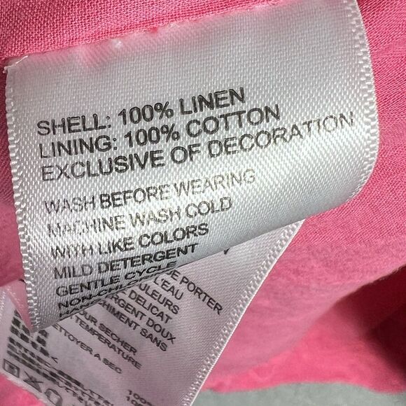 Tommy Bahama Shift Dress W/ Botanical Embroidery 100% Linen Pink Women’s Medium - Picture 10 of 11